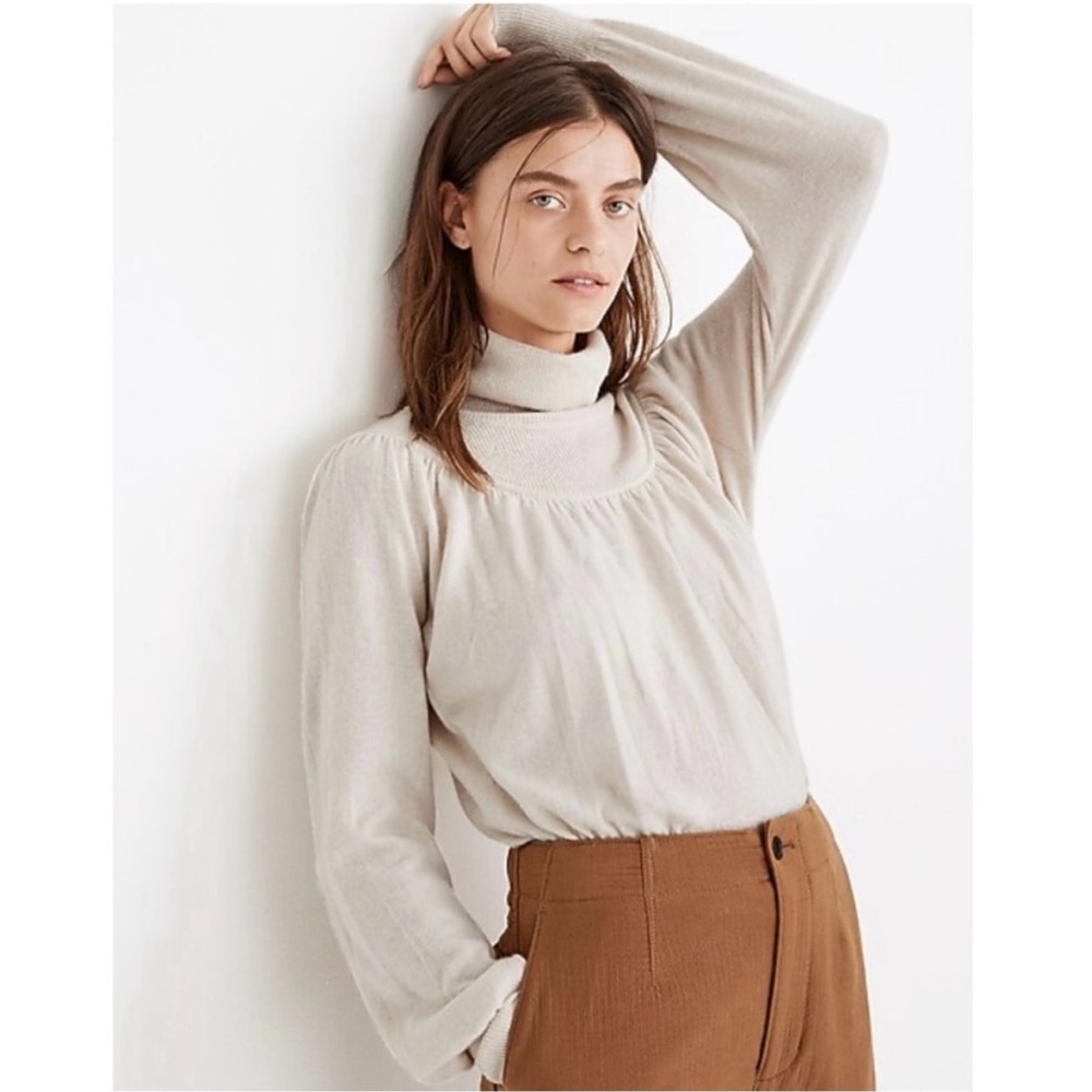 Madewell Women’s XL Cream Shirred Balloon-Sleeve Turtleneck Sweater